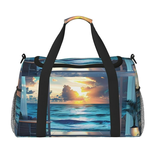 Balery Ocean View Bedroom Bolsa de Gimnasio para Mujeres, Bolsa de Viaje con Bolsillo Húmedo, Bolsa de Fin de Semana para Mujeres, Bolsa de Viaje Resistente al Agua