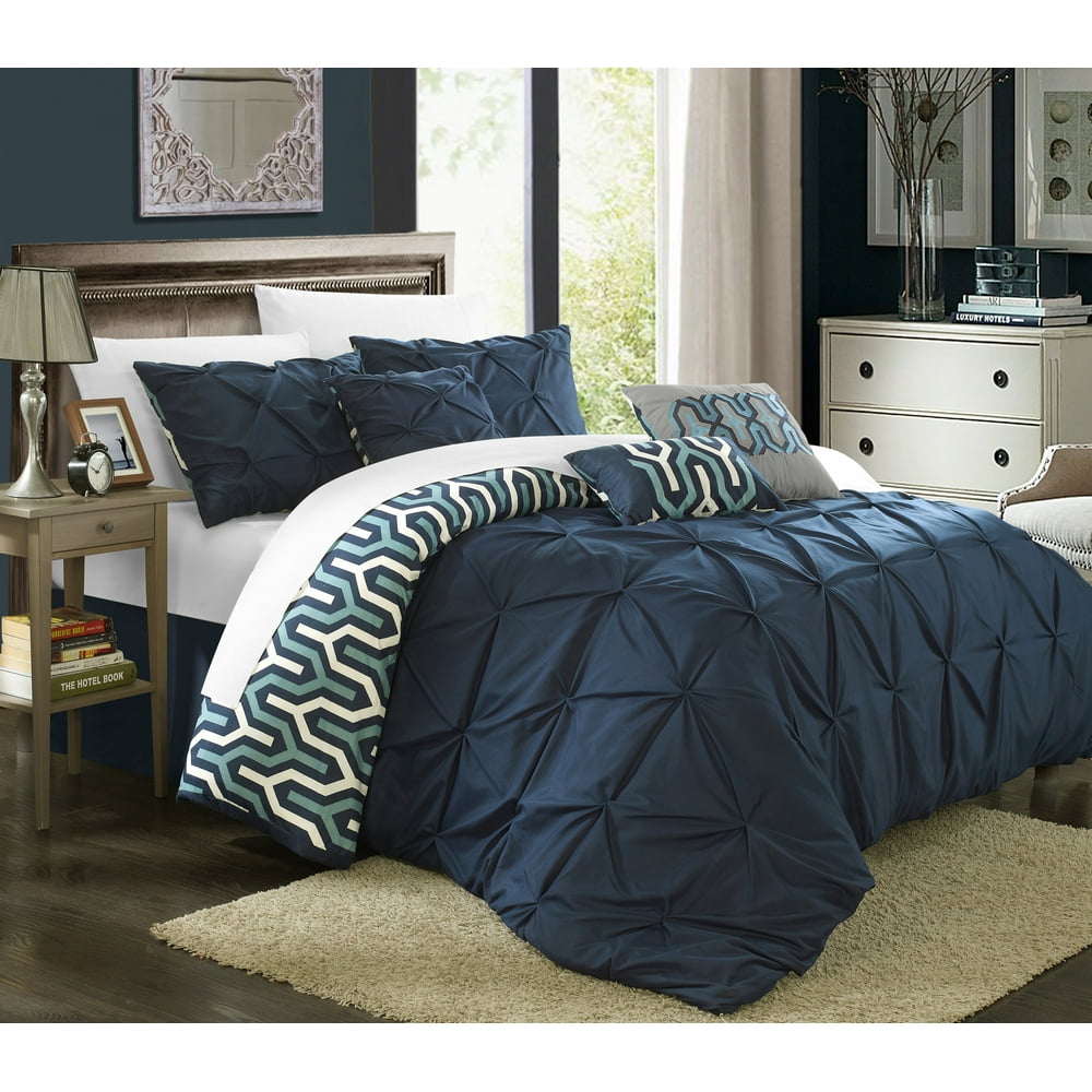 Chic Home Elegant 7Piece Trefort Oversized Overfilled Pleated Pin tuck Reversible Comforter Set