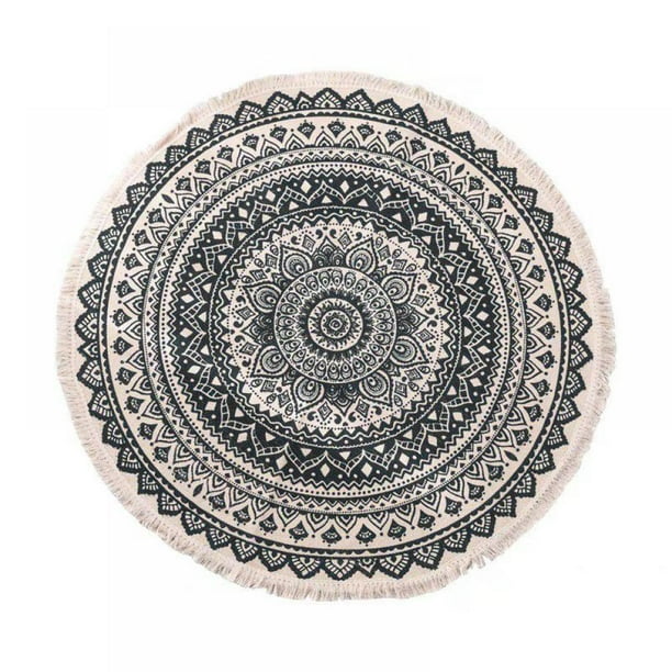 3 Ft Cotton Rugs Round Washable Chic Bohemian Mandala Woven Round Rugs