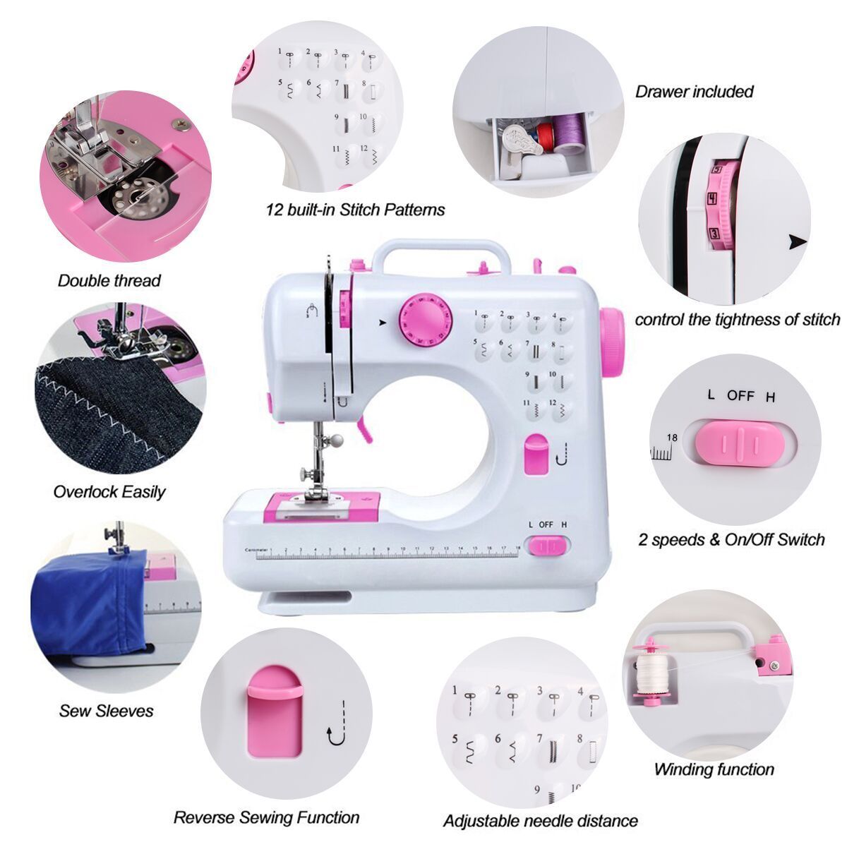 Costway Sewing Machine Free-Arm Crafting Mending Machine with 12 Built ...