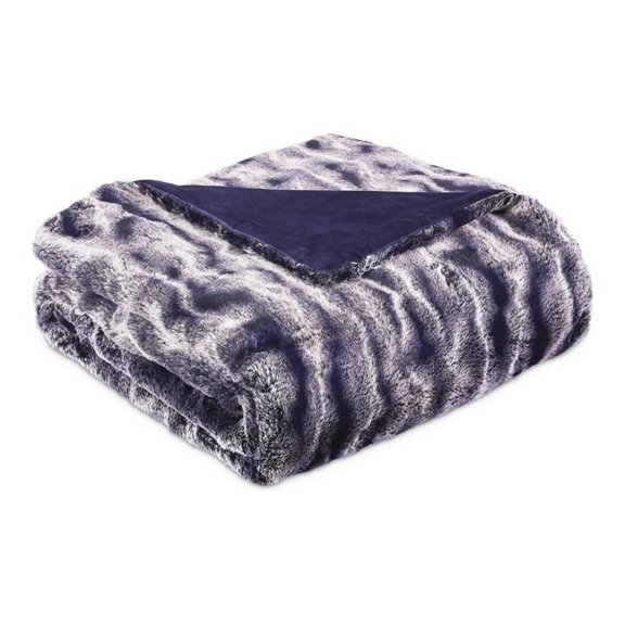 Michael Amini Solo 54x72" Oversized Plush Faux Fur Fabric Throw in Marine Blue