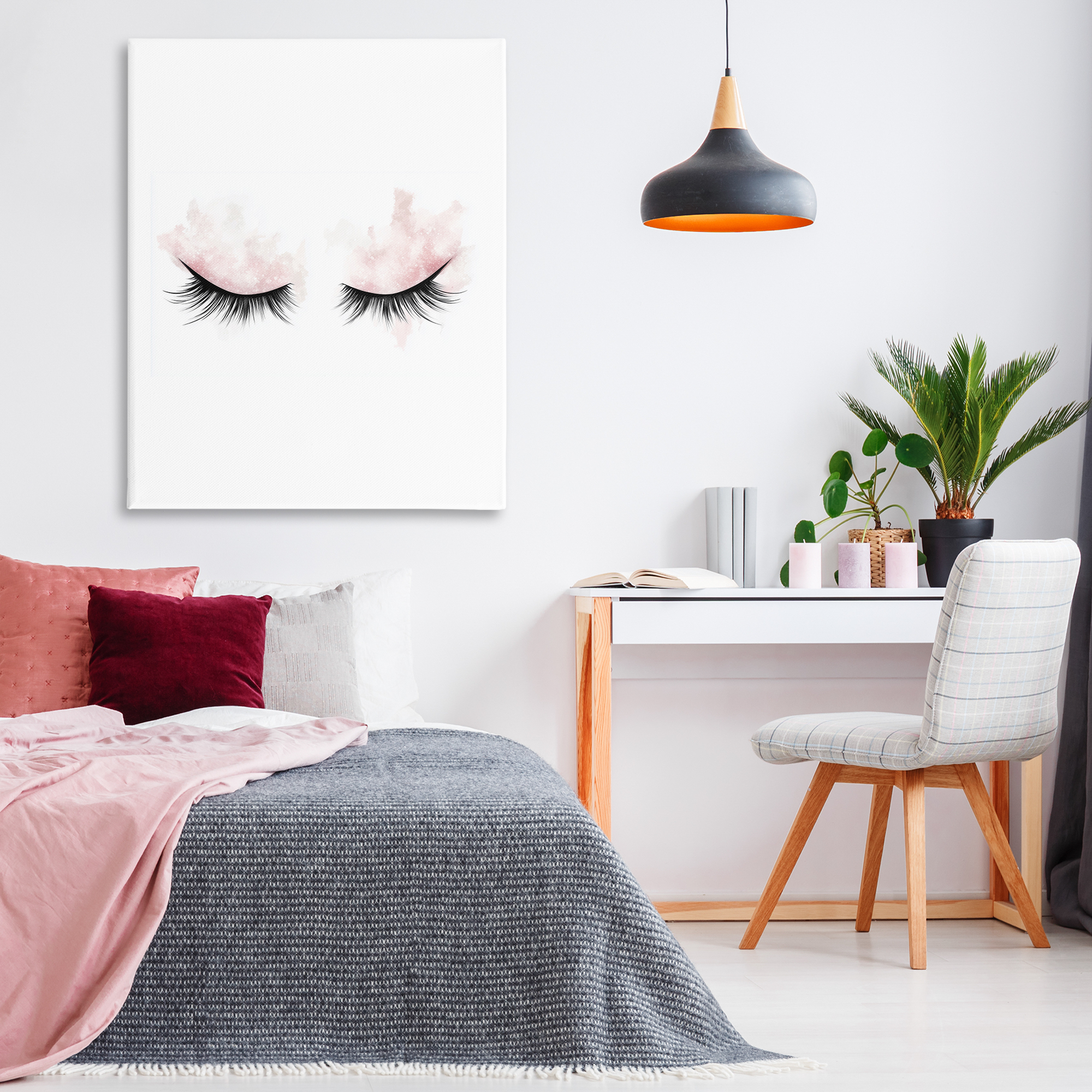 Pastel Pink Makeup & Lashes Canvas Wall Art, design by Christine Simpson Art