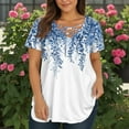 thumbnail image 4 of Mlqidk Women Plus Size Tops 4x-5x Sexy Short Sleeve Blouses Floral Print T-Shirt V Neck Criss Cross Tunic Shirts Dressy Casual Summer Clothes Blue L, 4 of 4