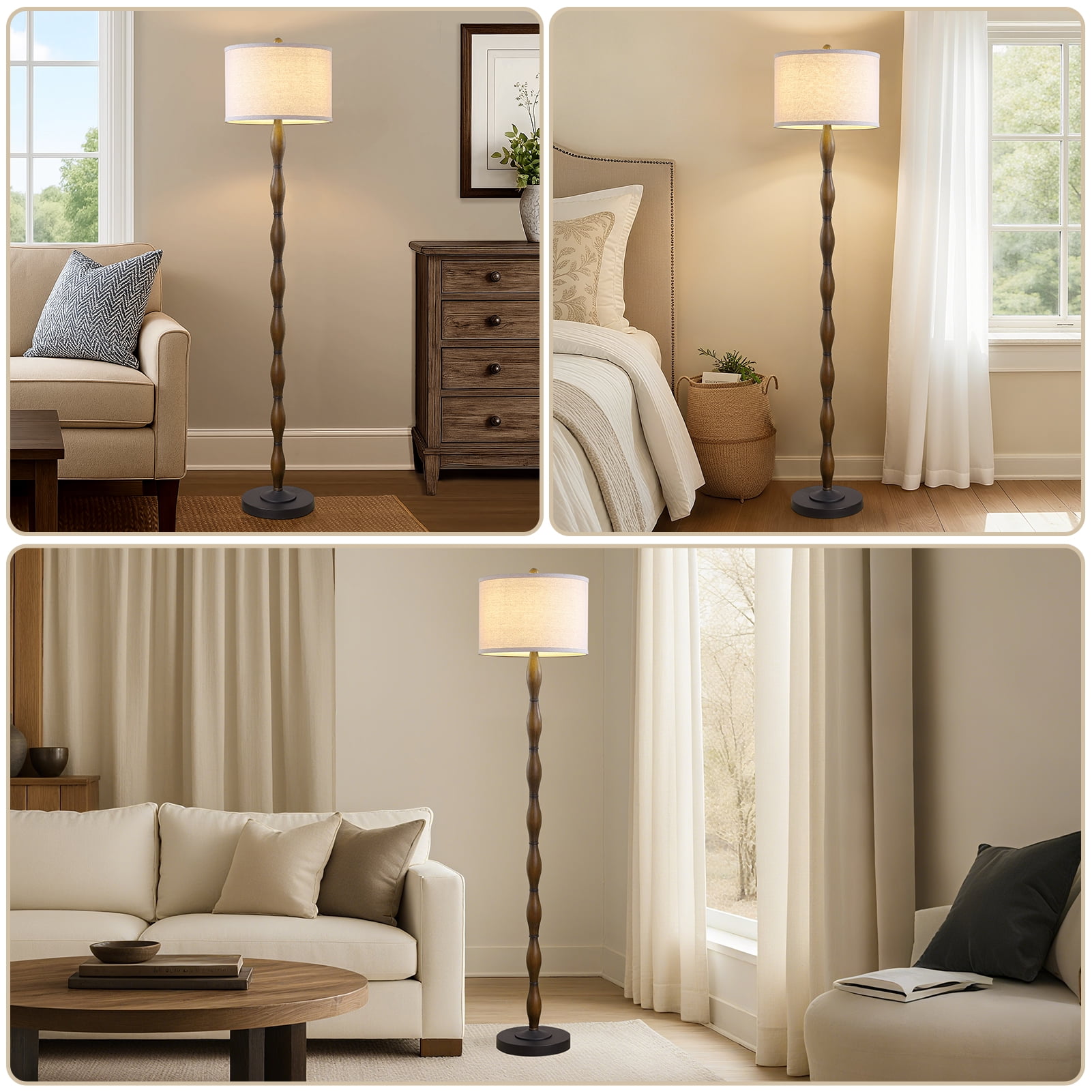 JUJUYUYOP 62" Rustic Living Room Floor Lamp with Rotary Switch Vintage Farmhouse Style Perfect for Living Rooms, Corners, Bedrooms, Offices (Bulb Included)
