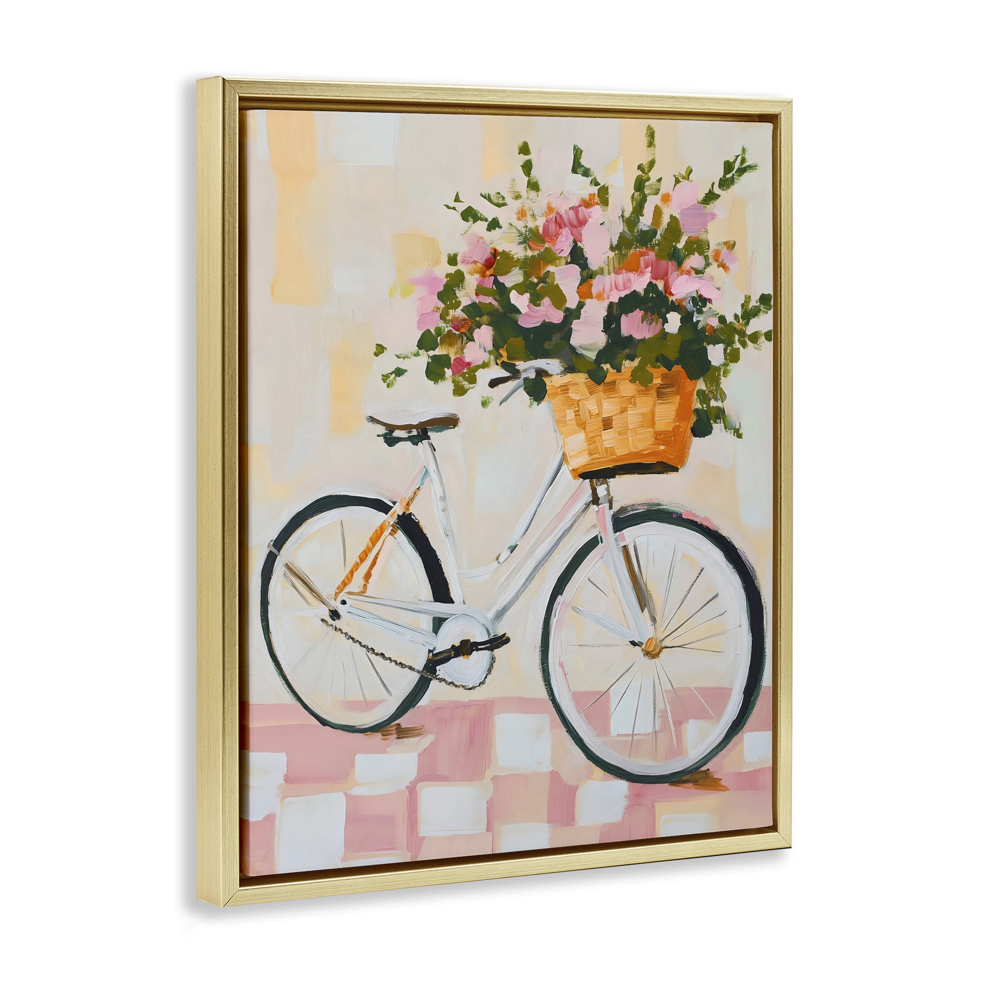Stupell Industries Blooming Bicycle Basket Gold Framed Floater Canvas Wall Art, design by The Prints Vibe