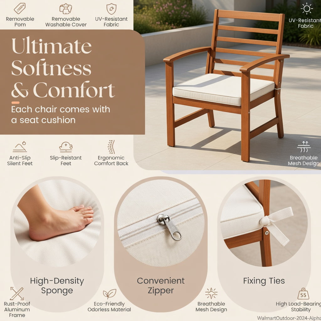 Hommoo 4-Piece Outdoor Patio Furniture Set, Acacia Wood Loveseat, 2 Chairs & Coffee Table, Durable, Weather-Resistant Backyard Seating, White