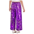thumbnail image 2 of TiaoBug Kids Girls Sequin Pants Sparkly Wide Leg Trousers Hip Hop Jazz Dance Disco Party Rave Outfits Purple 6, 2 of 5
