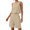 thumbnail image 6 of Horkkom Short Sets for Women 2 Piece Linen Solid Color Tank Tops High Waist Shorts with Pockets Summer Casual Vacation Sets XL, 6 of 7