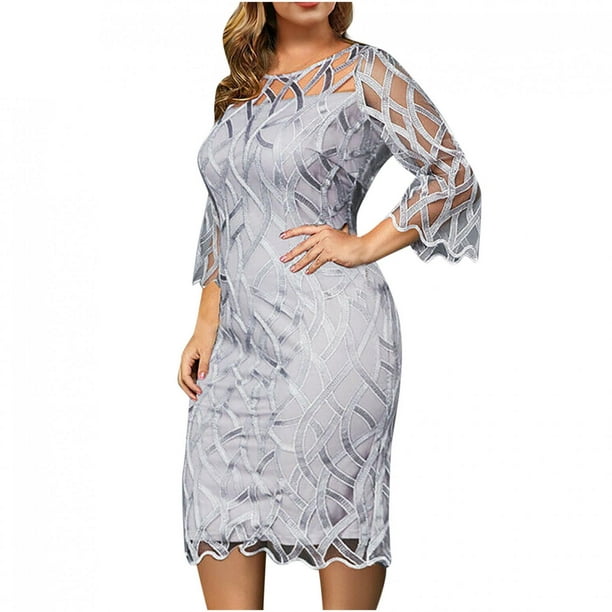 Pisexur Plus Size Wedding Guest Dresses for Women Sexy Dress Solid Splicing  Perspective Cocktail Dresses Sequin Dress 