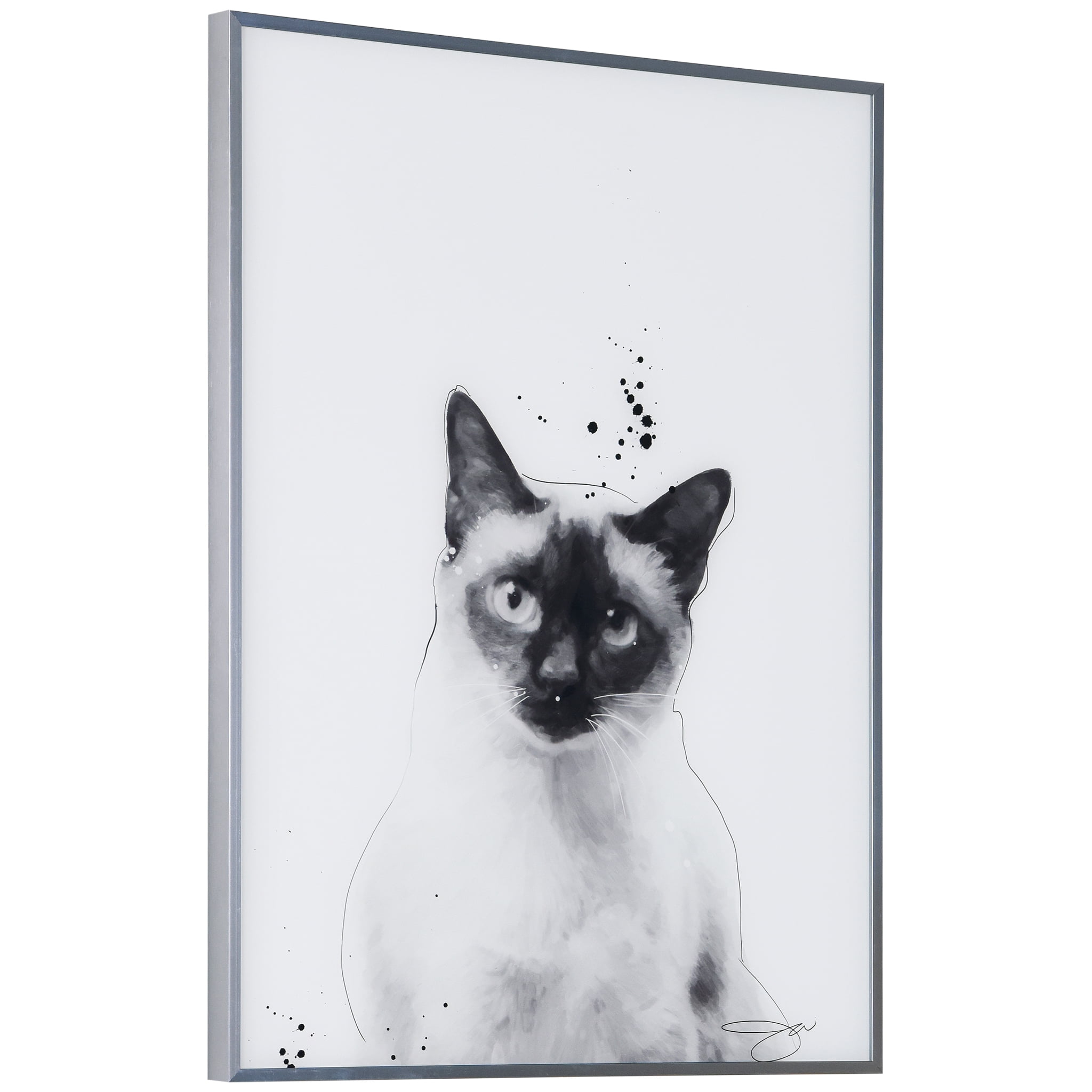 Empire Art Direct Siamese Black and White Pet Paintings on Reverse Printed Glass Framed Cat Wall Art, 24" x 18" x 1", Ready to Hang