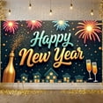 thumbnail image 3 of Festive Theme Happy New Year Banner Gold Glitter New Year Display Firework Design Champagne Elements Festive Backdrop for New Year Party Holiday Celebration Indoor Decoration, 3 of 9