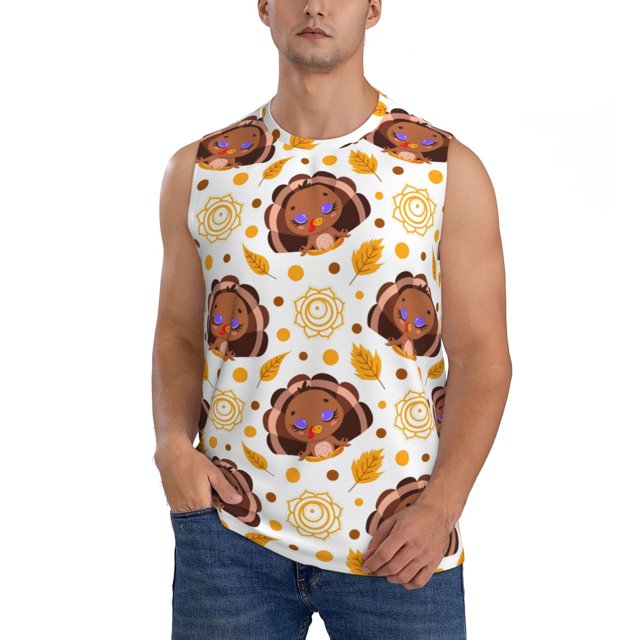 Fotbe Fall Turkey Men's Camiseta sin Mangas Estampada para Hombres, Playera Casual para Gimnasio, Entrenamiento, Playa-Medium
