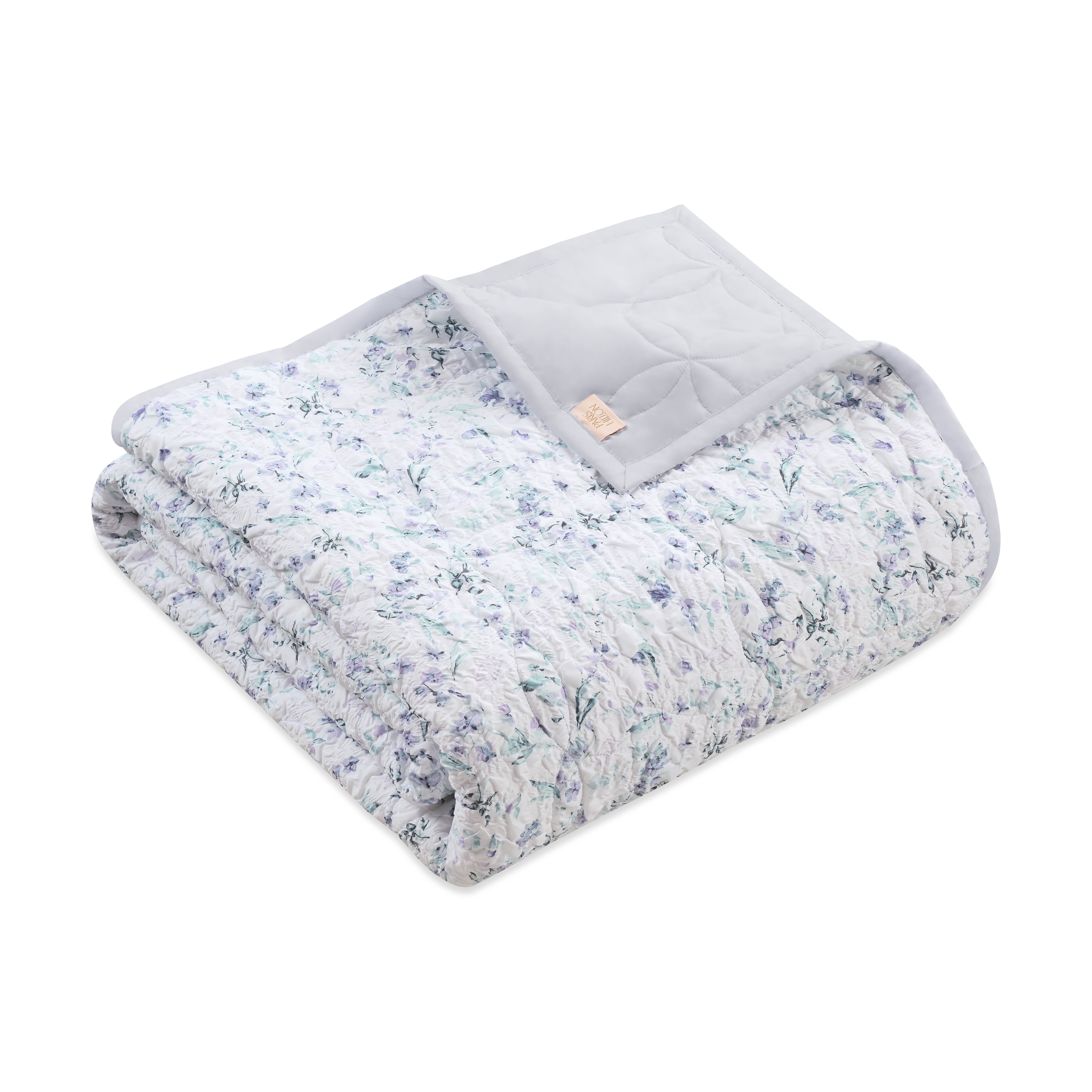 Paris Hilton Camille Lilac Grey Floral Quilt Set, Full/Queen, Reversible 3-Piece Bedding, Lightweight
