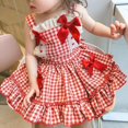 thumbnail image 5 of Vestido de fiesta de estilo coreano de verano con escote cuadrado y estampado a cuadros para niñas, vestido sin mangas con lazo y encaje, vestidos de verano para niñas, 5 of 5