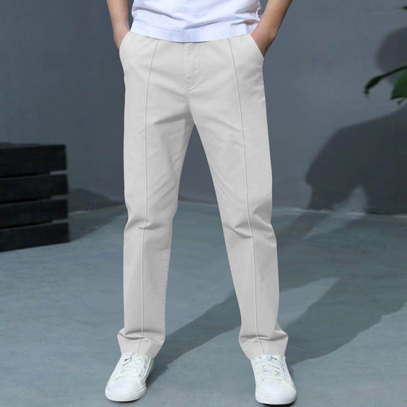 Chbgutlmr Boys Pants Casual School Uniform Pants Elastic Waist Straight Leg Trousers Solid Color Comfy Pants for Kids 3-14 Years