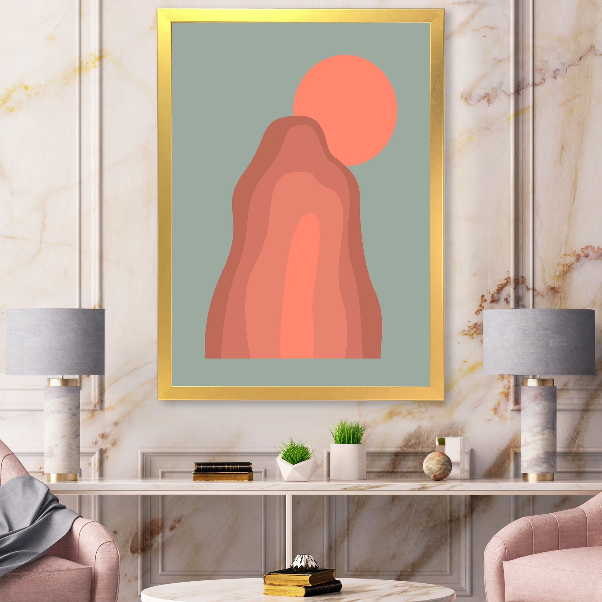 Designart 'Abstract Pink Sunset Mountain Landscape' Modern Framed Art Print