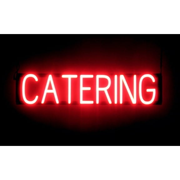 SpellBrite CATERING LED Sign for Business. 29.3" x 6.3" Red CATERING Sign Has Neon Sign Look With Energy Efficient LED Light Source. Visible from 500 Feet, 8 Animation Settings.