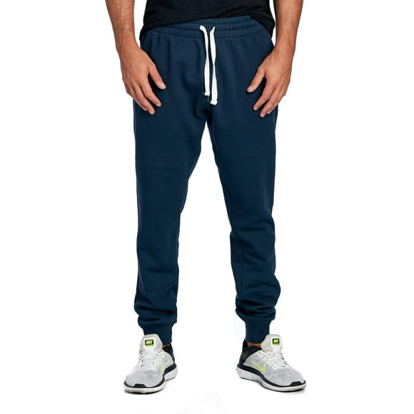 PROGO USA Men's Joggers Sweatpants Basic Fleece Marled Jogger Pant Elastic Waist (XX-Large, Navy)