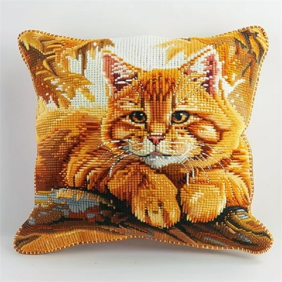 Latch Hook Cushion Kits Embroidery Latch Hooking Crochet Kits Hooking Pillowcase 17x17inch - Animal Cat