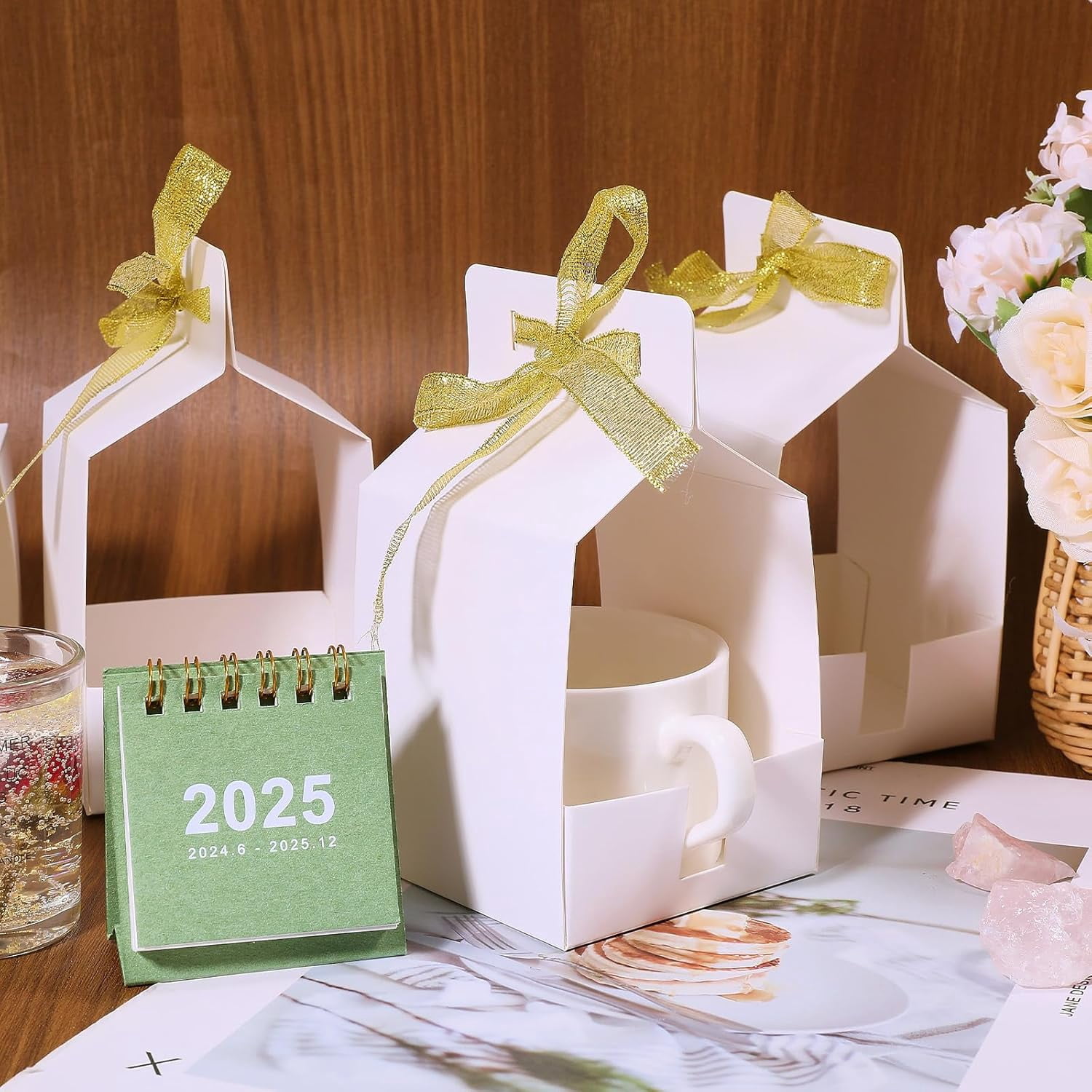24Set Sublimation Mugs Blanks Gift Boxes with Ribbon Heat Press Transfer Coffee Mug Gift Box for Christmas Wedding Party Mugs Gift Wrapping White