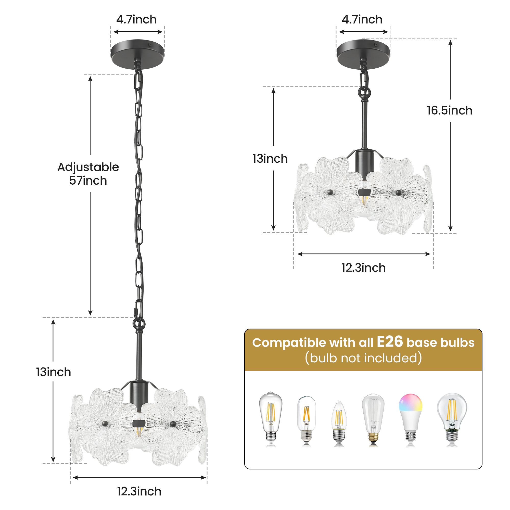 Pendant Light with Petal Glass Lampshade Modern Minimalist Pendant Light Fixture Hanging Island Light for Dining Room Living Room Hallway