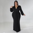 thumbnail image 4 of AURA Women Plus Size V Neck Irregular Dress Long Sleeve Sexy Party Night Dress, 4 of 8