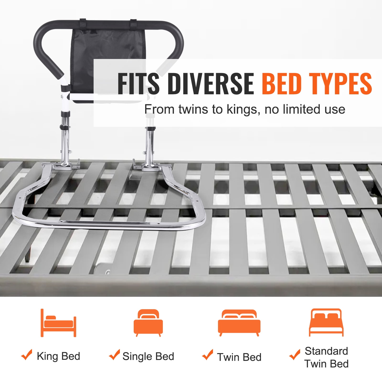 SKYSHALO Bed Rails for Elderly Adults Safety with Adjustable Heights Storage Pocket Assist Support Side Railings