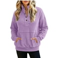 thumbnail image 3 of Tqcoqu Women's Corduroy Buttoned Stand Collar Sweatshirt,Oversized Long Sleeve Casual Tops with Kangaroo Pocket,2026 Fall WinterTrendy Clothes,Purple Women's S-XXL, 3 of 9