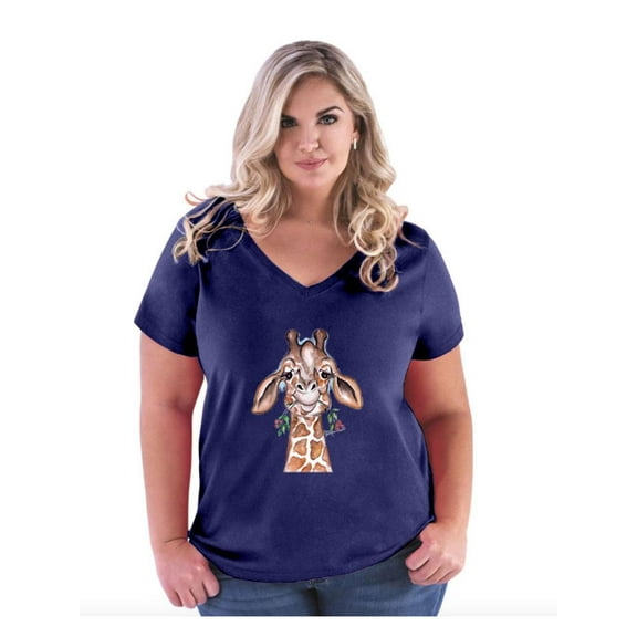 NIB - Women's Plus Size V-neck T-Shirt - Giraffe