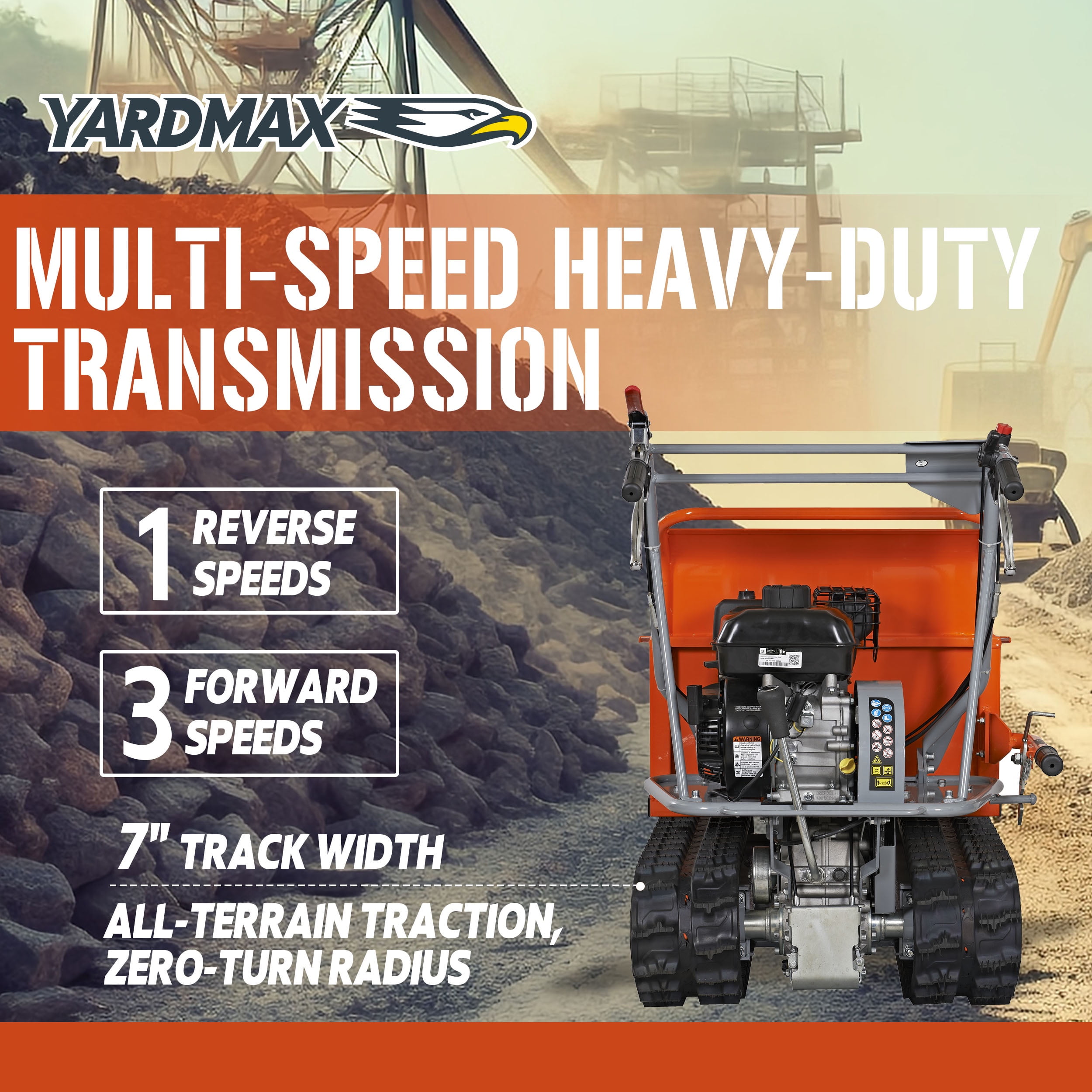 YARDMAX YD8103 Track Barrow, 660 lb. Capacity, Briggs and Stratton, CR950, 6.5 hp, 208cc