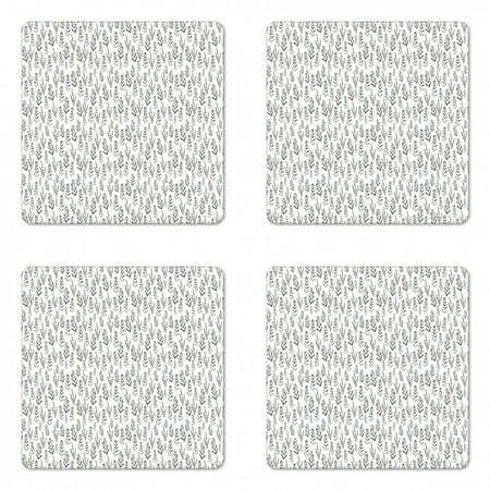 

Floral Coaster Set of 4 Rural Meadow Pattern with Watercolors Botanical Abstract Branches Square Hardboard Gloss Coasters Standard Size Dried Rose Black by Ambesonne