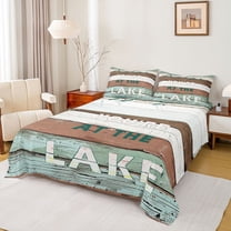 jejeloiu Welcome Lake House Queen Sheet Sets,Brown Green Wodden Planks Bed Set For Teens Kids 4pcs