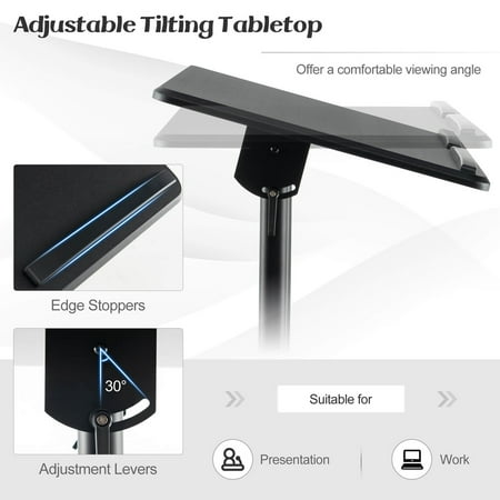 Costway 1 PCS Mobile Lectern Podium with Tilting Top Storage Tray Lockable Casters - Black