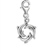 Round Sea Dolphin Clip on Pendant Charm for Bracelet or Necklace