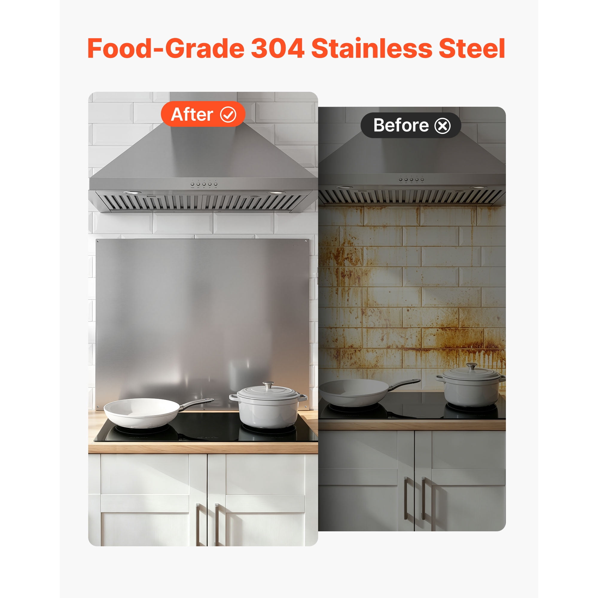 KFFKFF 30" x 24" Stainless Steel Stove Backsplash, Flat Splatter Guard, Wall Shield for Range Hood, Easy-to-Clean Kitchen Metal Panel with Pre-Drilled Holes for Simple Installation, Silver