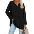 thumbnail image 1 of Blusa de mujer Camisa de manga larga Jersey de color puro Cuello en V Dobladillo suelto Diseño casual, 1 of 6