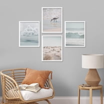PixonSign Framed Wall Art White Nautical Ocean Sea Beach Grass Seagull Posters, Set of 4 Seaside Landscape Wall Decor Prints, Nature Wilderness Wall Décor for Living Room, Bedroom - 8"x10" White