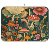 Yayeee Dish Drying Mat for Kitchen Counter Ultra Absorbent Easy Clean Pad 18x16", Floral Mushroom