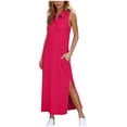 thumbnail image 3 of BRGZLK Women's Mini Dress 2026 Summer Solid Color Short Sleeve Casual Collared V Neck Loose T Shirt Long Dresses with Pocket, 3 of 7
