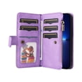 thumbnail image 5 of Heavy Duty Protection Wallet Case Designed for iPhone 12/12 Pro, PU Leather Cards Holder Wrist Strap Zipper Pocket Kickstand Shockproof Rugged Phone Case for iPhone 12/12 Pro, Purple, 5 of 9