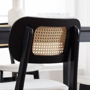 Guyou Rattan Dining Chairs Set of 2, Farmhouse Black Wooden Dining Side Chairs, Mid Century Modern Linen Upholstered Kitchen Chairs with Cane Back for Dining Room Kitchen Living Room, Beige