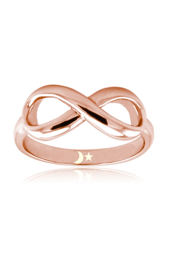 Rose Gold Sterling Silver Moon & Star Icon Engraved Infinity Ring