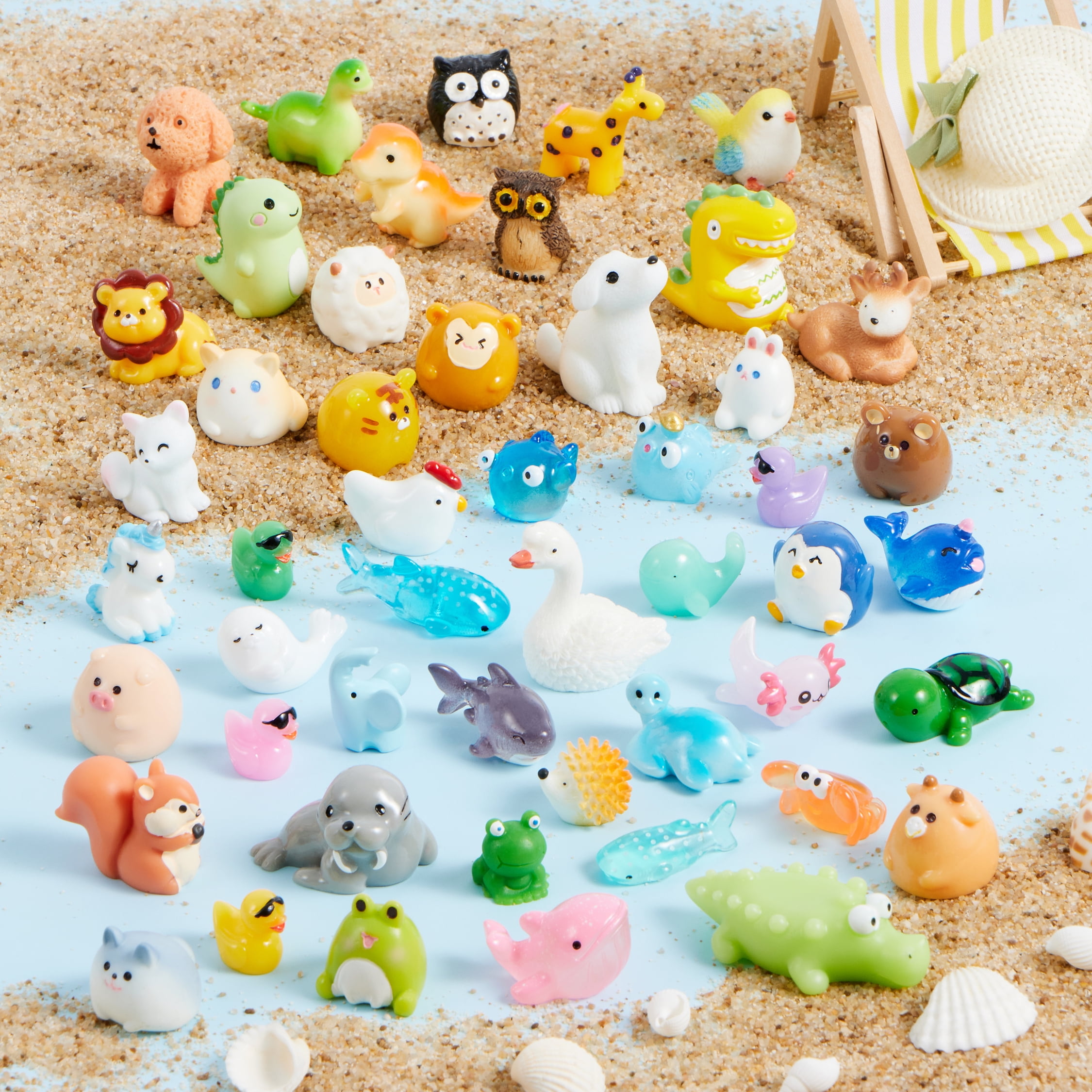 Joyfy 50 Pcs Mini Resin Animals Tiny Figures to Hide, Cute Miniature Figurines for Fairy Garden Accessories, Slime Charms & Party Favors Stuffers, Dollhouse Accessories