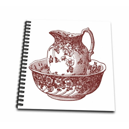 9 Inch Pitcher - 3dRose Maroon Red Antique Pitcher And Bowl - Drawing Book, 8 by 8-inch