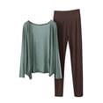 thumbnail image 2 of ylioge M-5X Plus Size Pajama Sets for Women 2 Piece Long Sleeve Cardigans and High Waisted Pants Casual Solid Color Loungewear Pajamas Outfits Set, 2 of 5