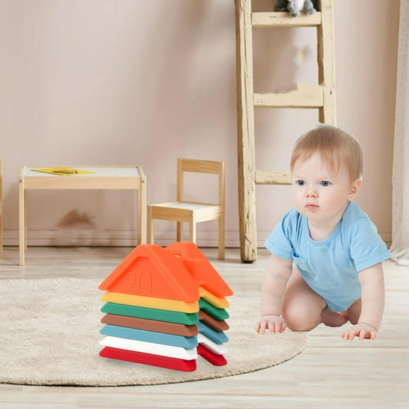 Montessori Silicone Stacking Toys Educational Toys Rainbow Stacker Teether Rainbow Stacking Blocks Soft Building Toys for Children baby naranja