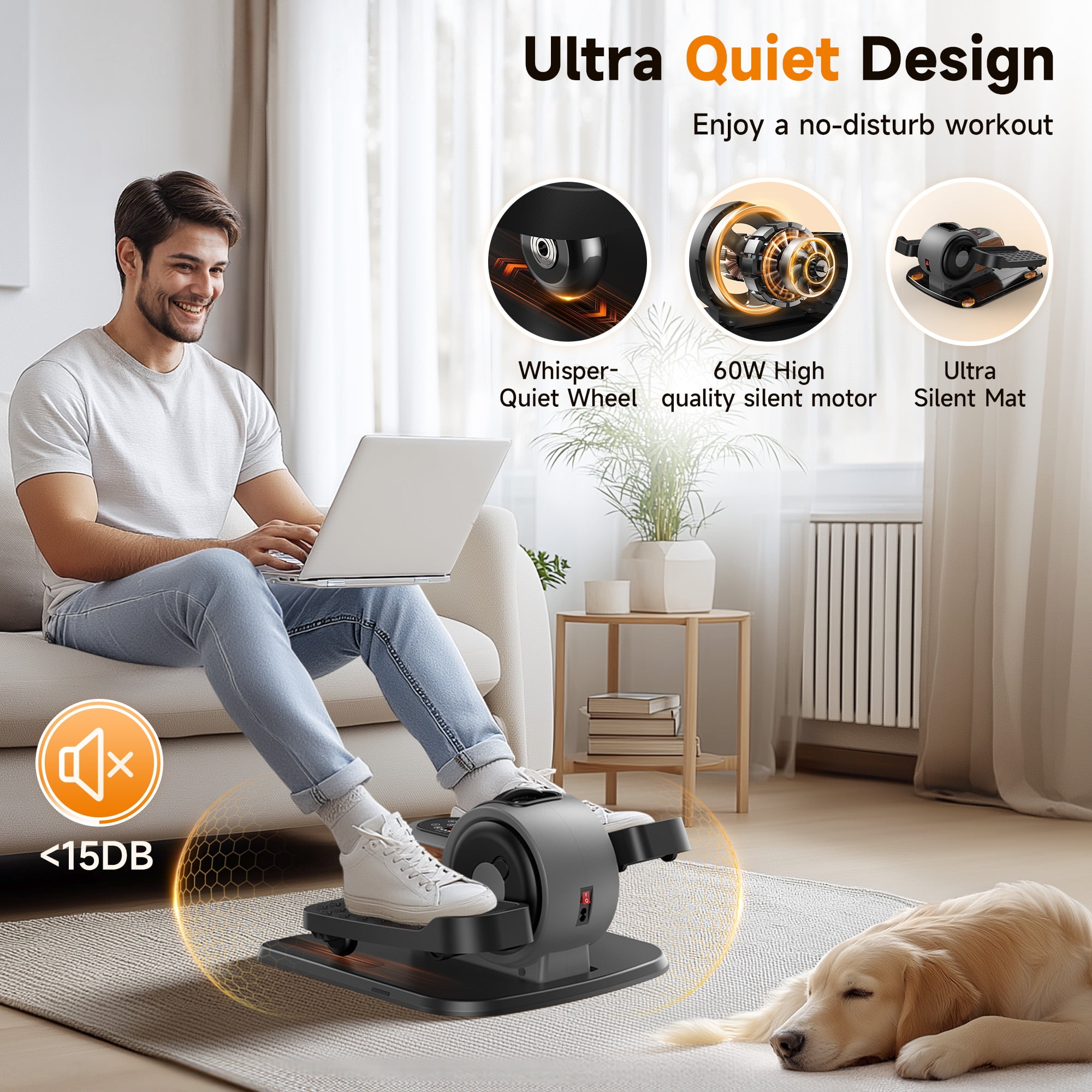 UPGO Under Desk Ellipticals Electric, Elipse Leg Exerciser Fully Assembled, Pedal Exerciser with Remote Control & Non-Slip Pedals Resistance & Speed