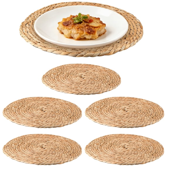 6‑Pack Woven Cattail Placemats – Round Natural Handcrafted Table Mats, Rustic Farmhouse Decor, Thick Heat‑Resistant Pads for Dining Table, 11.8" x 11.8", Set of 6