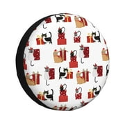 Coaee Cute Cat And Christmas Gift Car Tire Sun Shield Spare Tire Protective Cover 14-17in For Suv, Truck, Jeep Waterproof Dustproof Thickening - 14 Inch