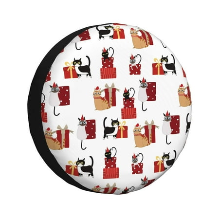 Coaee Cute Cat And Christmas Gift Car Tire Sun Shield Spare Tire Protective Cover 14-17in For Suv, Truck, Jeep Waterproof Dustproof Thickening - 14 Inch